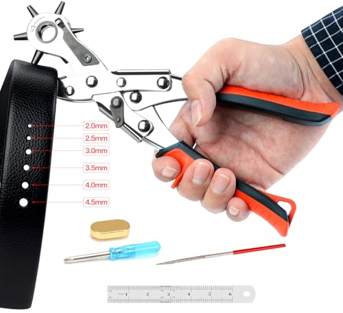 AIRAJ PRO Buchi Cintura,Foratrice per Cinture Resistenti con 6 fori Rotondi,Pinza Buchi Cintura con Righello in Acciaio,Adatto per Cinture, Cinghie, Collari Animali, Carte, Selle