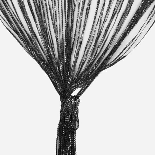 String Curtain Panel,Glitter Door Wall Window Doorways Panel Fly Screen Fringe Room Divider Blinds,Decorative Tassel Ribbon Strip Silver Screen for Living room,Bedroom,Party Events (Black)