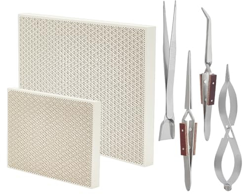 BENECREAT 6 Pcs Jewelry Soldering Kit, Jewelers Making Melting Casting Tools Include 2 Honeycomb Soldering Block 3 Soldering Tweezers and Tweezers with Shovel for Jewelry Making Soldering