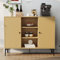 SUNXURY Sideboard 120x35x93cm, Küchenschrank, Aufbewahrungsschrank mit 2 Türen, 7 Fächern und Metallbeinen, Mehrzweckschrank für Wohnzimmer Schlafzimmer Flur klassisch Design Eicheoptik