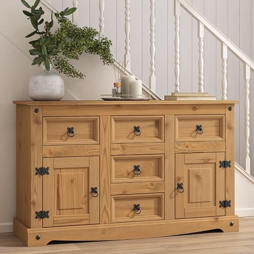 Corona Sideboard 2 Door 5 Drawer Large Cupboard Wide Mexican Solid Pine