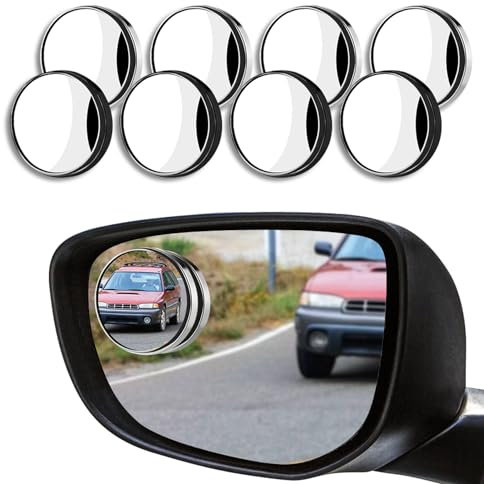 deemars 8Pcs Toter-Winkel-Spiegel, Auto Seitenspiegel Toter Winkel, Runder HD Glas Konvex 360°Weitwinkel Seitenrückspiegel mit ABS Gehäuse, Automotive Exterior Zubehör Autospiegel für Autos SUV