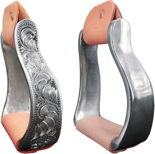 Sicherheitssteigbügel für den Sattel – mit Rindsleder umwickelte Aluminiumsteigbügel im Western-Stil. Robuste, Geschnitzte Western-Aluminium-Steigbügel, Geschenkbox, Braun