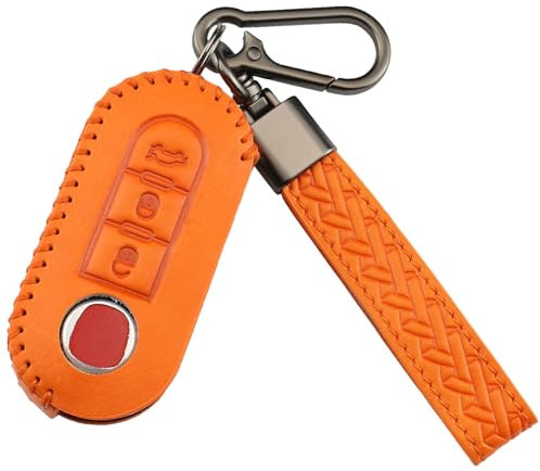 QIULIFAN Coque de clé en cuir à 3 boutons pour Fiat 500 Bravo Ducato Doblo Fiorino Lancia Panda Grande Punto Scudo Sedici Stilo Qubo avec porte-clés Orange