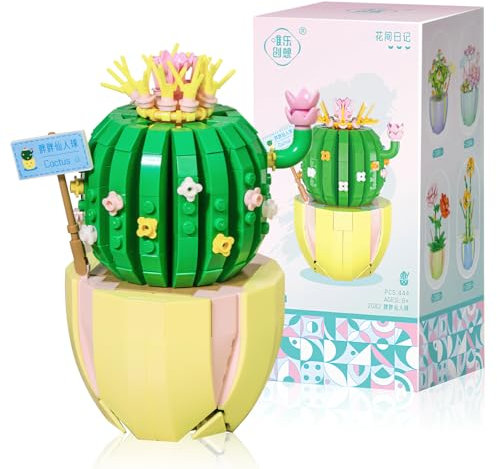 Darryy Blumenstrauß Baustein mit Exquisiten Verpackungsboxen, Blumen Bausteine Set, Home Deko, Zimmerdeko, Geschenk für Frauen und Männer, Botanik-Kollektion (Kaktus)