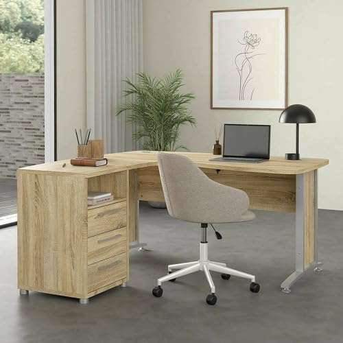 Dmora - Schreibtisch Sidonia, Mehrzweckschreibtisch, Bürotisch für PC, Eckschreibtisch, 159x150 h75 cm, Grau und Eiche
