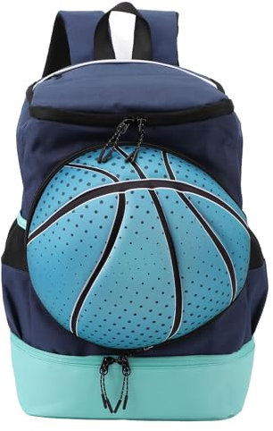 LOCADENCE Basketball Rucksack, Wasserabweisendes Oxford Gewebe, Ergonomische Sport Trainingsausrüstungstaschen mit Ballschuhfach für Fußball, Basketball, Fußball (Navy Blue with Lake Blue)