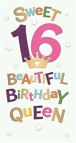 Sweet 16 Geburtstagskarte – Happy 16th Birthday für Mädchen, Geburtstagskönigin, Roségold-Finish, hergestellt in Großbritannien