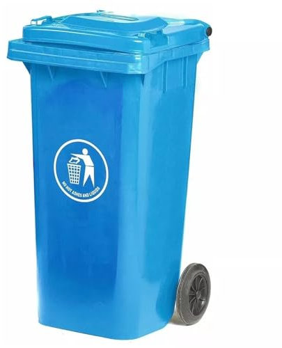 DUAS Outdoor Wheelie Bin Trash Can Large 100L & 120L EN840 Certified Rubbish Waste Dustbin with Lid, Rubber Wheels, and Steel Axle – Durable for Home Workplace and Commercial Use (Blue, 100L)