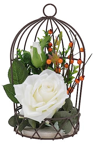 Warmhm 1stk Blumen Ständer Kerzenhalter Goldener Vogelkäfig Vintage Vogelkäfig Taube Im Freien Hängende Vogelkäfig-Dekoration Käfig-kerzenhalter Vogelkisten Künstlich Gestell Weiß Planke