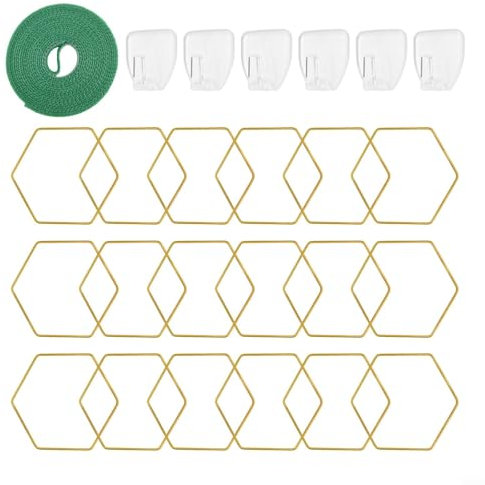 Besshepplo 18 Stück Kettenspalier für Kletterpflanzen, DIY Indoor Outdoor Pflanzenstütze, Pflanzenstützen für Garten, Hof, Pflanzen, goldene Metallringe mit Haken und Riemen