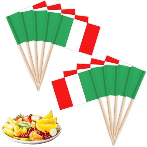 NJCXOLA 100 pezzi 3.5x2.5 cm Bandiera a stuzzicadenti a Italiane bandiera della stamina per la festa della festa nazionale, festa, parate, giochi di calcio, decorazioni per bar
