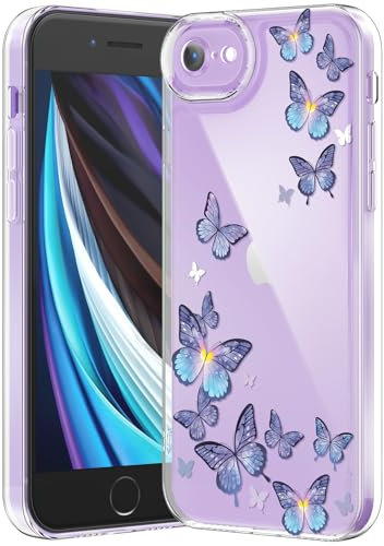 CASBST Compatible with iPhone SE/8/7 Case, Clear Case with Cute Butterfly Pattern Design for Girls Women, Slim Soft TPU Shockproof Protective Aesthetic Phone Cover for iPhone SE/8/7 (Purple Butterfly)