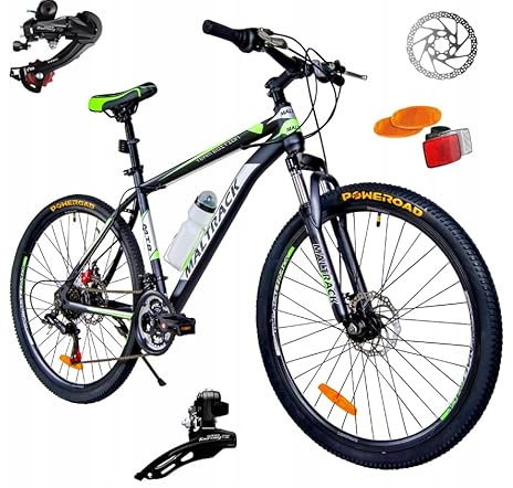BDW - Fahrrad 26 Zoll - Mountainbike Damen & Herren - 18 Gänge - Farbe Grün - Ergonomischer Lenker - Mechanische Scheibenbremsen - Federungsgabel - Aluminiumfelgen