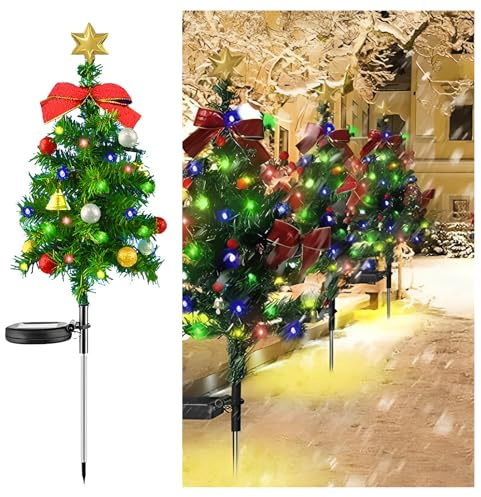 Tuzsocr Solar Weihnachtsbaum Lichter Außen, Wasserdicht Tannenbaum Wegeleuchte, Weihnachtsbaum Gartenleuchten mit Xmas Ball & Red Berry, Weihnachts Baum mit LED, für Outdoor Terrasse Rasen Yard Deko
