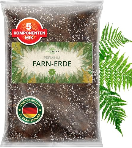 ORAGARDEN Farn Erde für Zimmerpflanzen und Garten - 1L Farn Substrat für Pflanzen, Palmen, Blumen - 5 Komponenten Blumenerde