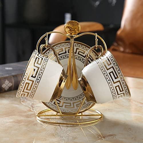 HCZKIUJY Delizioso Set di Tazze da tè Inglesi da 220 ml, Set di Tazze e piattini in Porcellana, Set di cucchiai Resistenti al Calore, Set di Tazze da caffè, Articoli per la casa e per Feste