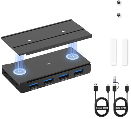 EJAY 4-Port Magnetic USB 3.0 Hub, 5Gbps High-Speed Data Transfer, Includes Sliding Rail, Screws & Sticky Pads for MacBook Laptop PC, Black