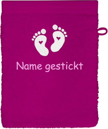 Schnoschi Waschlappen mit Namen, Text oder Motiv Bestickt, personalisiertes Handtuch, individueller Waschhandschuh, Lappen oder Gesichtstuch mit Initialen, 100% Baumwolle, 16 x 21 cm (Pink)