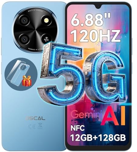 OSCAL Tiger 8 Mobile Phones, 5G Sim-Free & Unlocked Mobile Phones, 6.88 120Hz Display, 12GB+128GB/2TB, Android 15 Phones 16MP+8MP AI Camera, 5000mAh/18W, Face ID/Fingerprint/GPS/OTG/NFC Blue