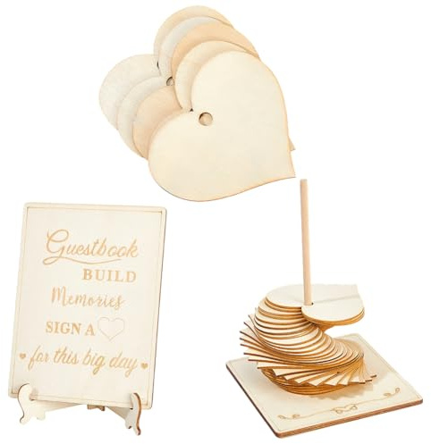 GORGECRAFT Wedding Guest Book Alternative Sign Rustic Wooden Heart Engagement Anniversary Guests Reception Souvenirs Decoration Alternatives for Birthday Party Shower Graduations Baptism