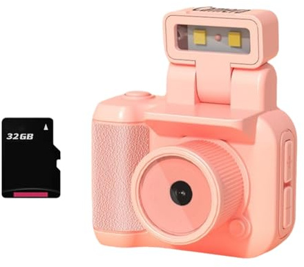 Flaroey Mini SLR Style Camera Cmos 32GB with Flash Light and Charging Dock Portable Video Recorder DV 1080P with LCD Screen C