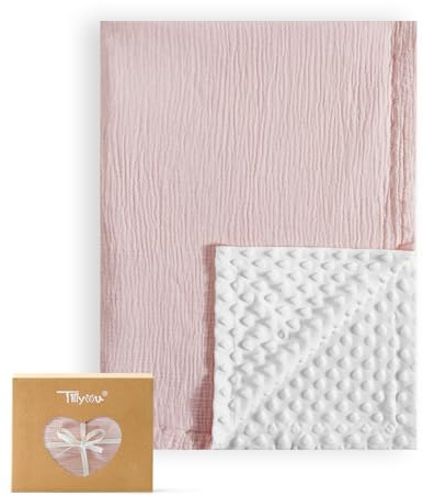 TILLYOU Babydecke Baumwolle 75x100 cm Doppelseitig Kinderdecke Musselin Decke Baby Krabbeldecke für Neugeborene, Rosa