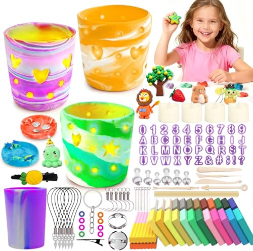 Basteln Mädchen 6 7 8 9 10 Jahre,Kerzen Selber Machen Set,DIY Ton Kerze Lampe Selber Machen,24 Farben 500g Ton,Formungswerkzeug,Bastelset Kinder 6 7 8 9 10,Ideale Geschenke für Kinder,Kreativ Basteln