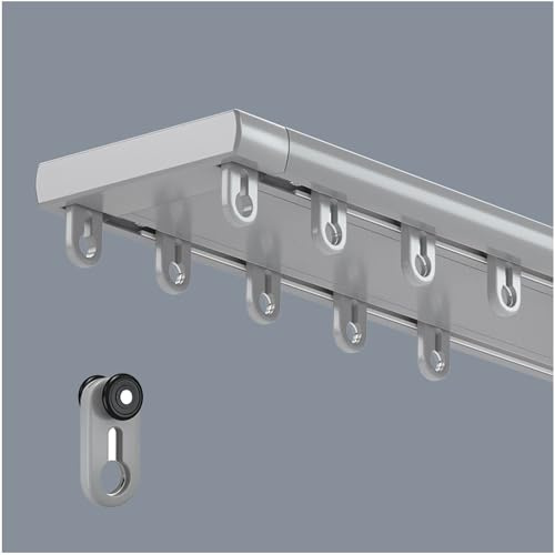 Gardinenschiene 2 Läufig Deckenmontage, Doppelte Vorhangschiene Aluminium, 1 1.6 2 2.4 3 3.6 4 6 8 m Gardinenstange Mit Leiser Gleitfunktion Für Wohnzimmer Schlafzimmer Raumteiler(Grau,3.2m)