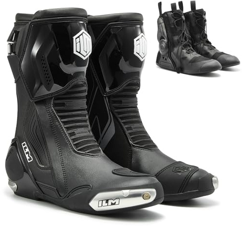 ILM Stivali Moto Uomo Donna Motocross e Strada Doppia Struttura Ventilazione Ottimizzata Antiscivolo Protezione CE Modello BRC1,Black,42