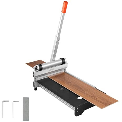 VEVOR 13 inch Vinyl Floor Cutter, 16mm Thick Laminate Flooring Cutter with 15°/30°/45° Adjustable Angle Settings, Flexible Wheels, Telescoping Handle, Cuts Engineered Wood, LVT, VCT, SPC, LVP, WPC