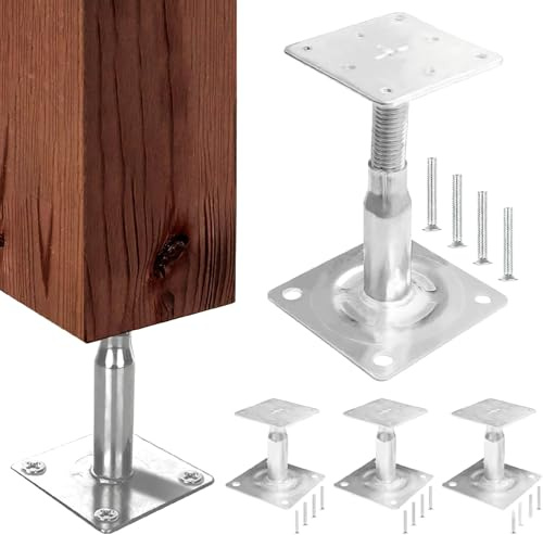4 supporti per pali regolabili in altezza, 100 – 140 mm, da avvitare, piedini regolabili per travi in legno, supporto per pali, per recinzioni, ripari, tettoie, pergolati, lavori di costruzione