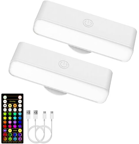 EZVALO Akku Wandleuchte Innen 4000mAh, Timer-Funktion, 360° Drehbar, 16 RGB-Farben, Magnetische Aufladbar Wandleuchten für Schlafzimmer Wohnzimmer (2, Weiß)