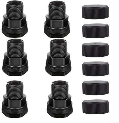 NiuLumea Confezione da 6 raccordi per paratia, 3/4 maschio GHT x 1/2 femmina NPT, connettore filettato per tubo in plastica per barili di pioggia, serbatoi d'acqua, stagni e acquari