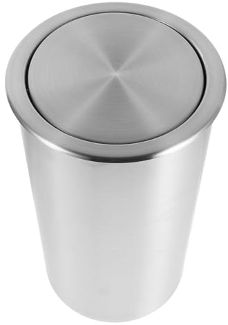 Luxshiny Pattumiera da Incasso 5, 5L in Acciaio Inossidabile, Rotonda | Coperchio Girevole a 360°, Apertura con Mano, Design Salvaspazio, per Cucina e Ufficio, Argento