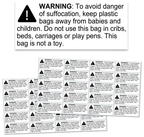 Suffocation Warning Labels Stickers, Hazard Risk for Plastic Bags - 2.4 x 1, 1000 Pieces
