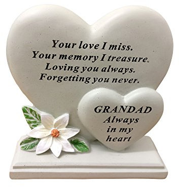 David Fischhoff Grandad Double Heart Plaque, Poly Resin, Cream, 17.5 x 5.5 x 19 cm