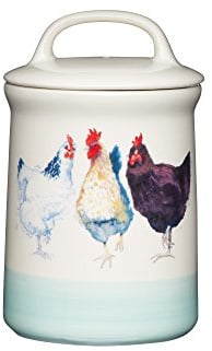 KitchenCraft Apple Farm Hand-Finished 'Hazel Hen' Ceramic Airtight Storage Jar, 10.5 x 17.5 cm (4 x 7) - Cream / Green
