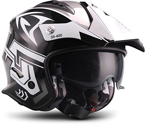 SOXON® SR-400 Storm „Titan“ · Jet-Helm · Motorrad-Helm Roller-Helm Scooter-Helm Moped Mofa-Helm Chopper Retro Vespa Vintage · ECE 22.05 Sonnenvisier Schnellverschluss Tasche XS (53-54cm)