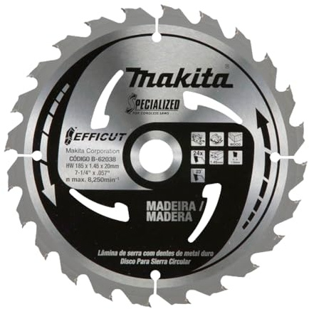Makita B-61656 Lame de scie circulaire à pointe en carbure de tungstène 24T 18,5 cm