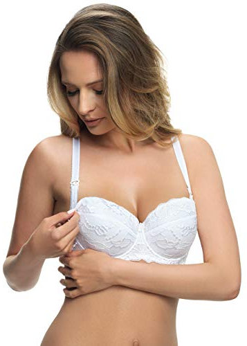 Selente My Secret sbh04 Reggiseno per Allattamento (Made in EU) con Pratica Chiusura a Clip, Bianco Imbottito Pizzo, 2E