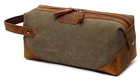 Neuleben Kulturtasche aus Canvas Leder Vintage Kulturbutel Klein Kosmetiktasche Waschtasche mit Tragegriff Damen Herren für Reise Urlaub (Grün)