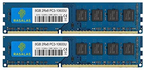 Rasalas PC3-10600 DDR3 1333 16GB Kit (2x8 GB) DDR3 1333MHz 2Rx8 PC3 10600U 8GB Arbeitsspeicher 240 Pin 1,5 V CL9 Desktop Memory Ram