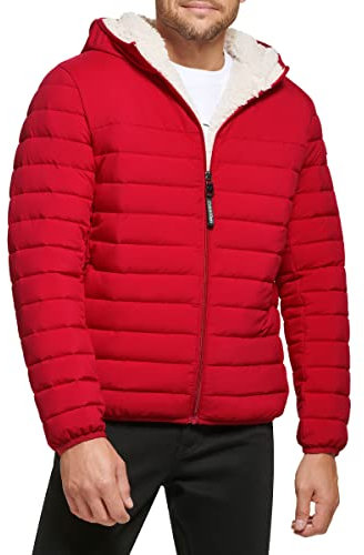 Calvin Klein Herren Mid-Weight Sherpa Lined Puffer Jacke, Daunen mit Kapuze, Dunkelrot, M