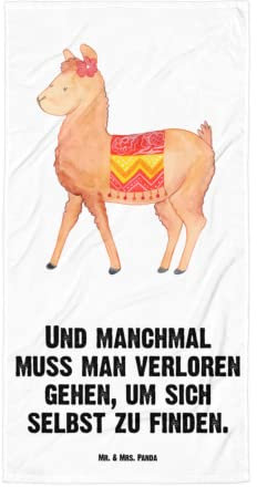 Mr. & Mrs. Panda XL Badehandtuch Alpaka Stolz - Geschenk, Badetuch, Strandtuch, Duschtuch, Lama, Saunatuch
