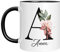 Personalisierte Tasse - Namens-Tasse mit Blumen Motiv - mit Ihrem Anfangsbuchstaben und Namen - personalisiert - Geburtstag - Kaffeetasse - beidseitig bedruckt - Geschenke für Frauen (Schwarz)