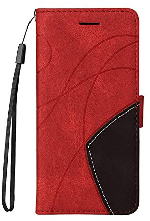 TIANCI Case for Motorola Moto G9 Play/E7 Plus, Stitching Two-Color PU Leather Wallet Case, 3 Card Slot Support Mobile Phone Case, Shockproof Flip Cover for Motorola Moto G9 Play/E7 Plus-Red