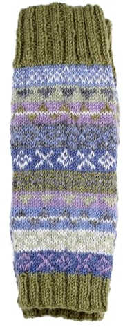 Pachamama Women 100% Wool Legwarmer Handknitted Fair Isle Pattern Olive Multicoloured Regular Fit Handmade Extra Warm