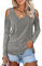 Beluring Ladies Long Sleeve T-Shirts Basic V Neck Cold Shoulder Tunic Tops Grey Size 12 14