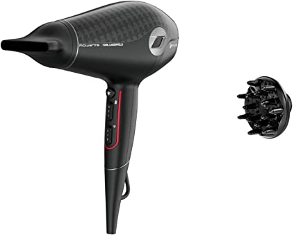 Rowenta x Karl Lagerfeld CV613L Glow Addict Haartrockner | Hybridmotor für ultraschnelles Trocknen | Ionen-Booster, Glow-Booster | 8 mm Stylingdüse | Kaltlufttaste | ergonomisch | Schwarz/Rot